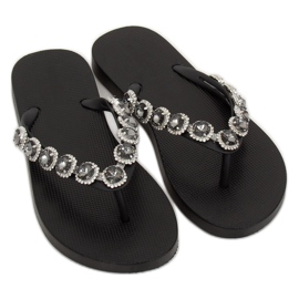 Elegant black flip-flops with stones JH69 Black 1