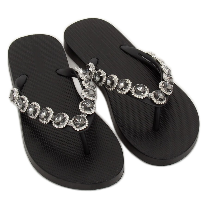 Elegant black flip-flops with stones JH69 Black 1