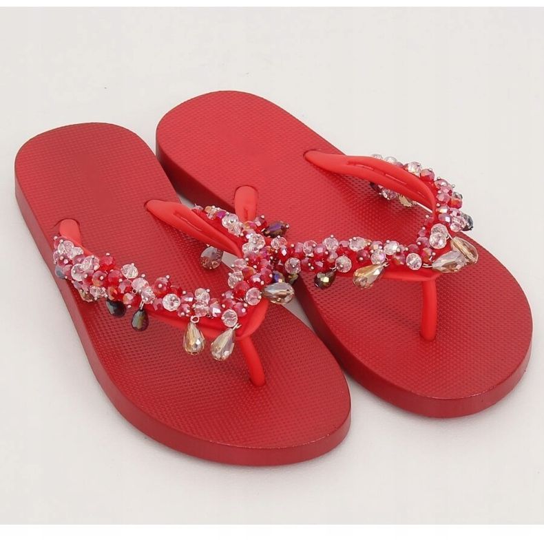 Red JH68 Red flip-flops with beads 2