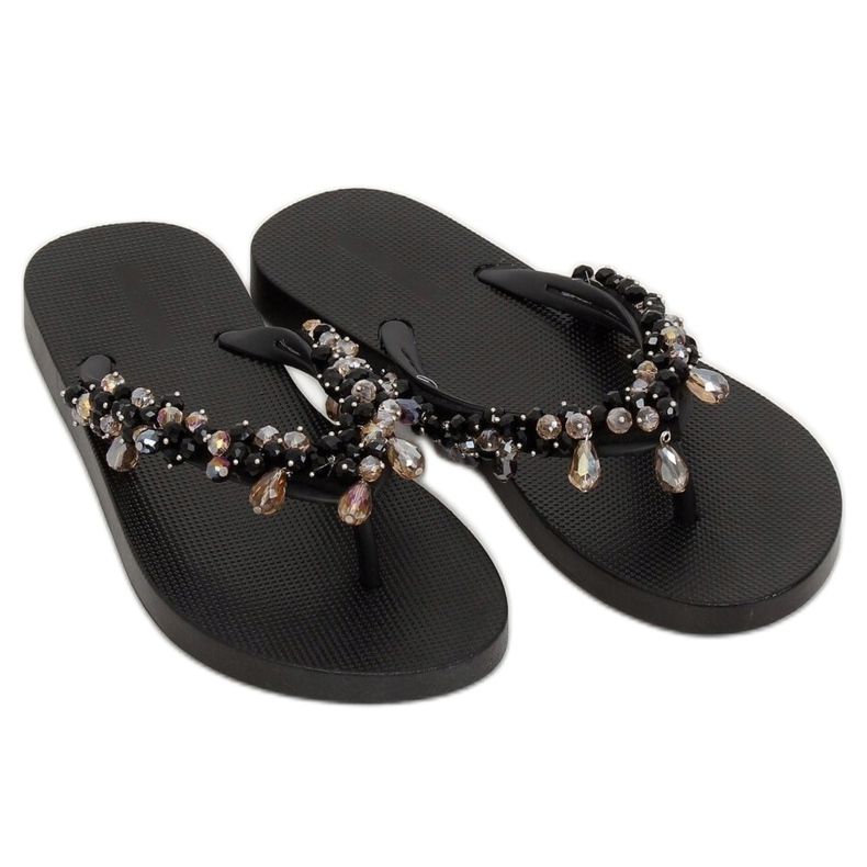 Black JH68 Black flip-flops with beads 2