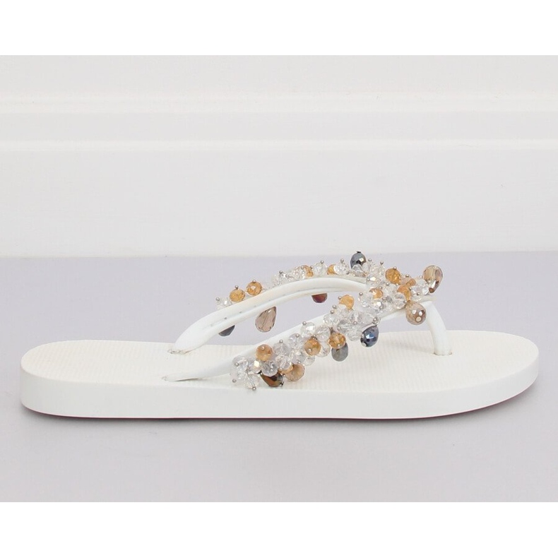 White flip-flops with JH68 White beads 2
