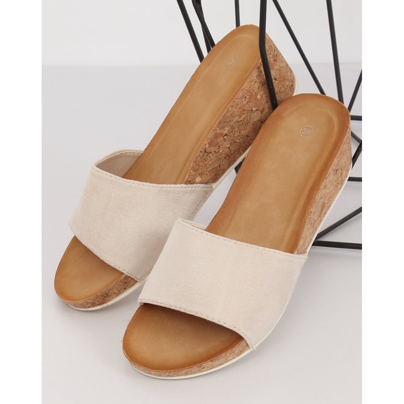 Beige G233 Beige wedge slippers pink 1