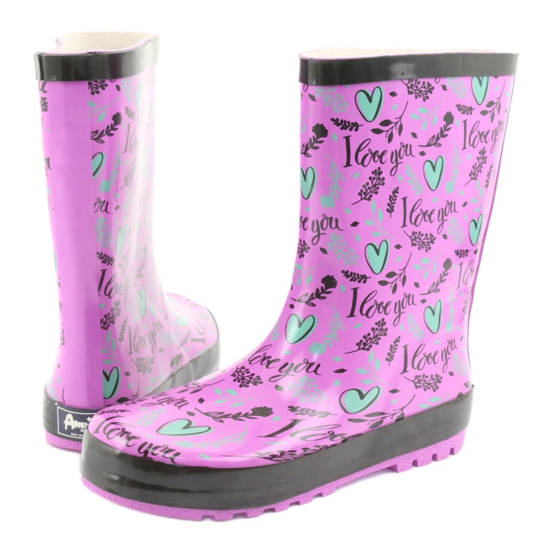 American Club American heart boots black purple green 4