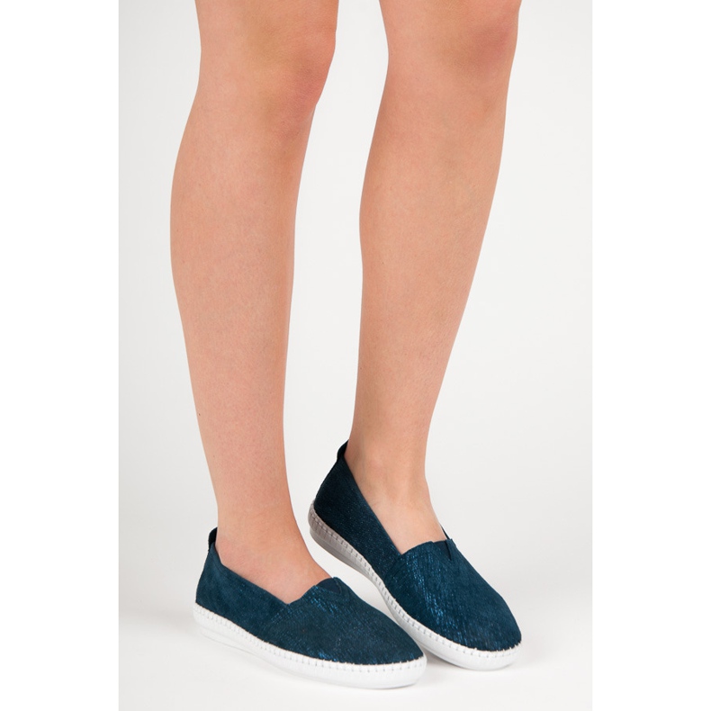 VINCEZA Leather Slipony blue 1