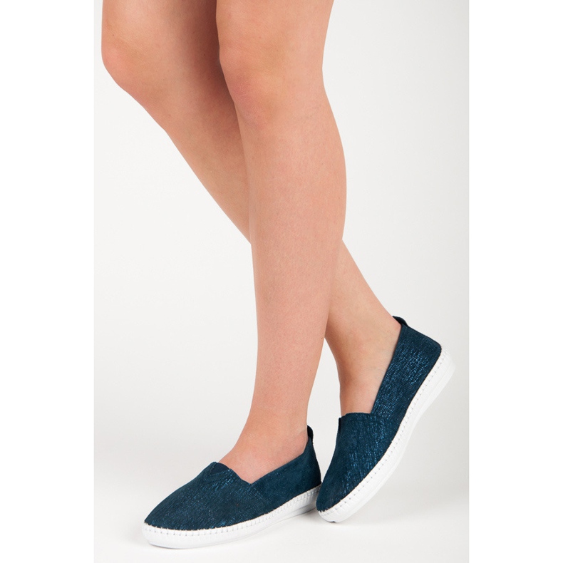 VINCEZA Leather Slipony blue 2