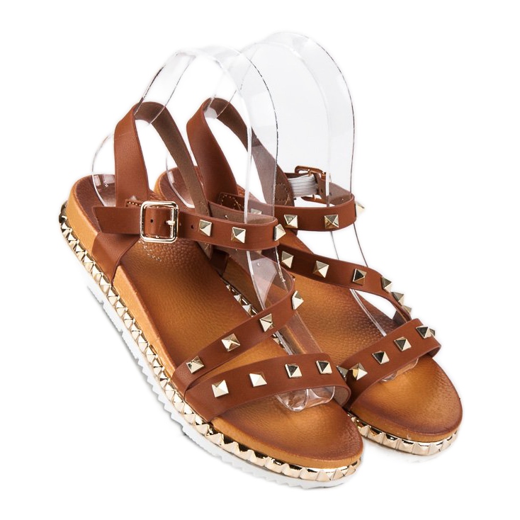 Anesia Paris Brown Sandals With Studs 1