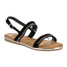 Fama Suede Flat Sandals black 1