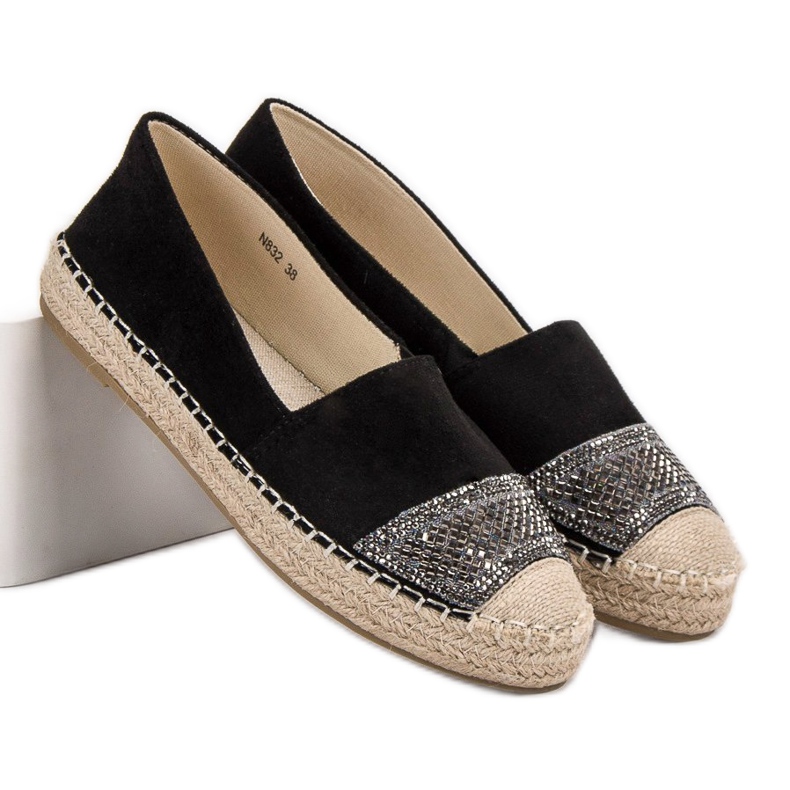 Small Swan Suede Espadrilles With Crystals black 1