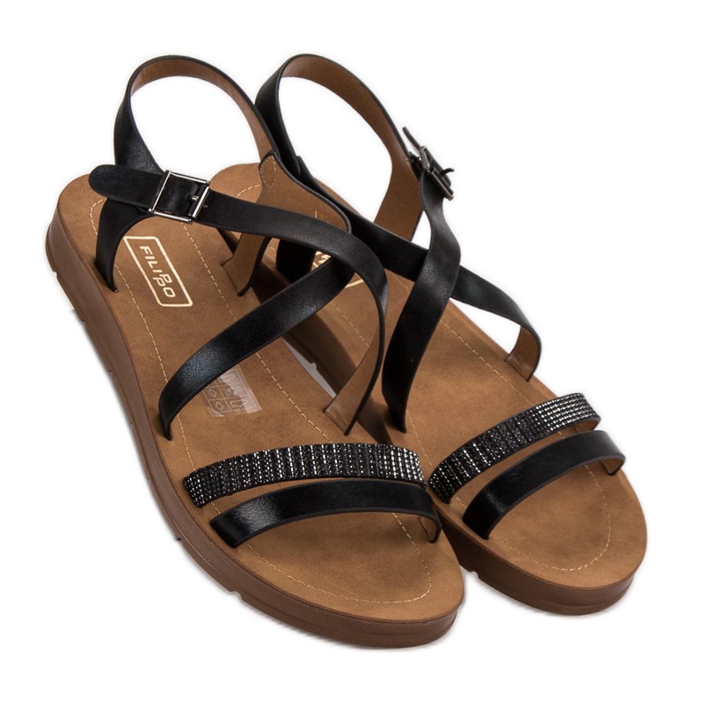 Filippo Black Sandals With Crystals 2