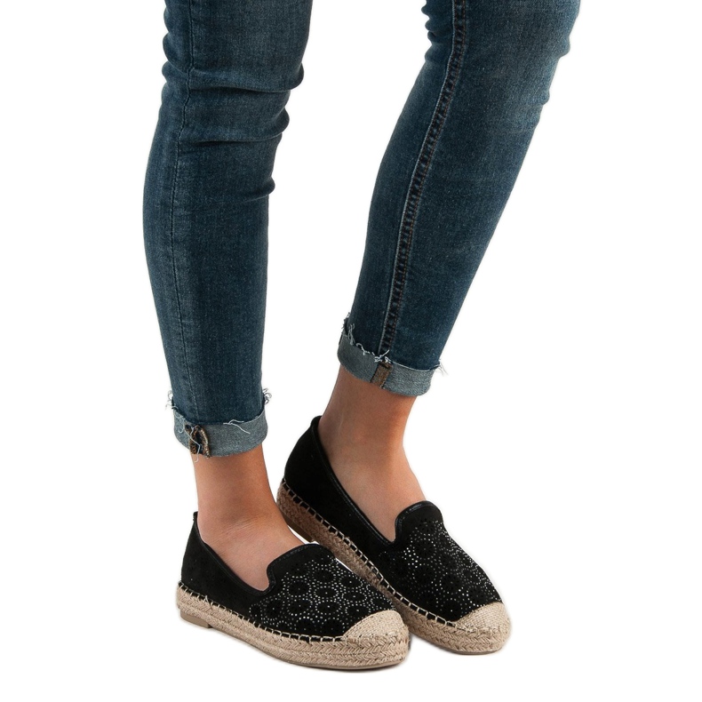 SHELOVET Suede Openwork Espadrilles black 1