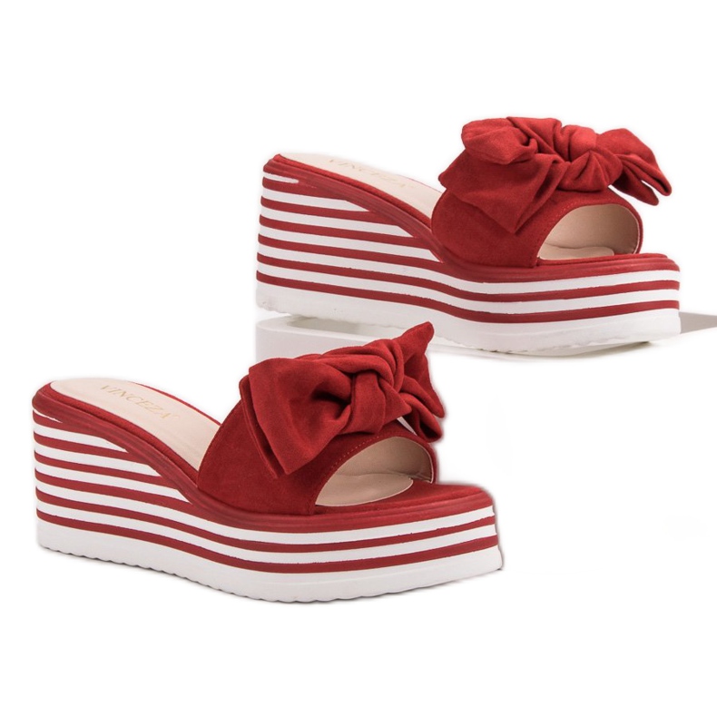 Red VINCEZA wedge slippers 2