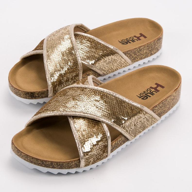 Kylie Golden Slippers With Sequins 1