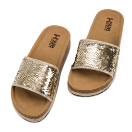 Kylie Golden Slippers With Sequins 2