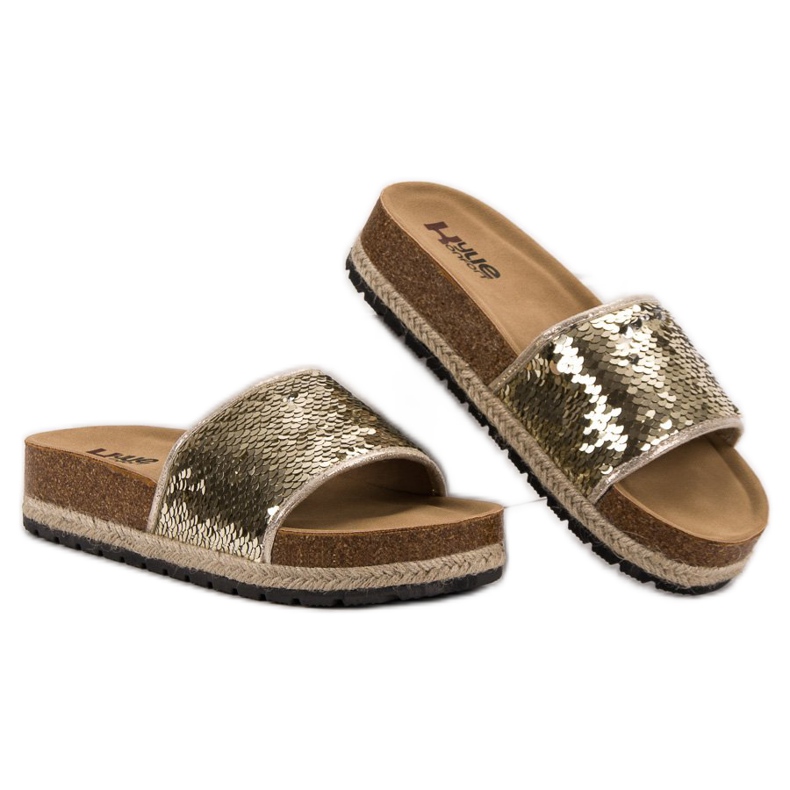 Kylie Golden Slippers With Sequins 1