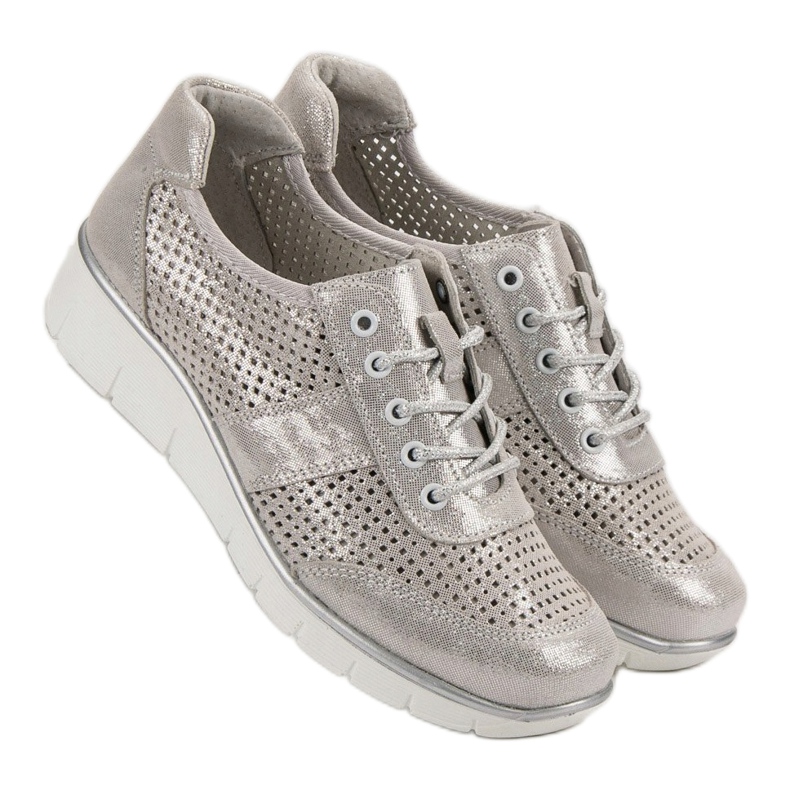 Filippo Openwork leather shoes grey 2