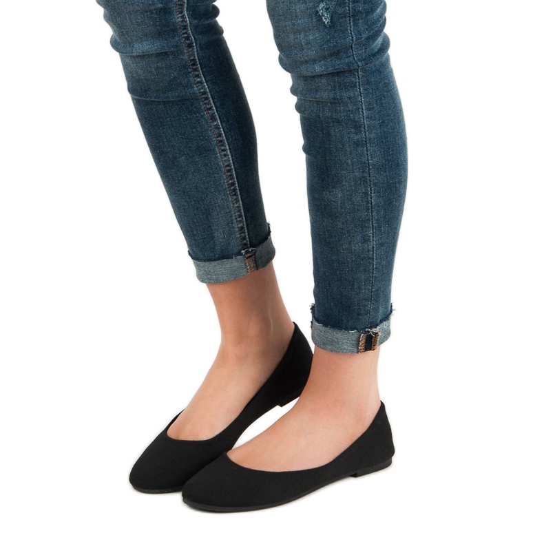 Ideal Shoes Black Textile Ballerinas 2