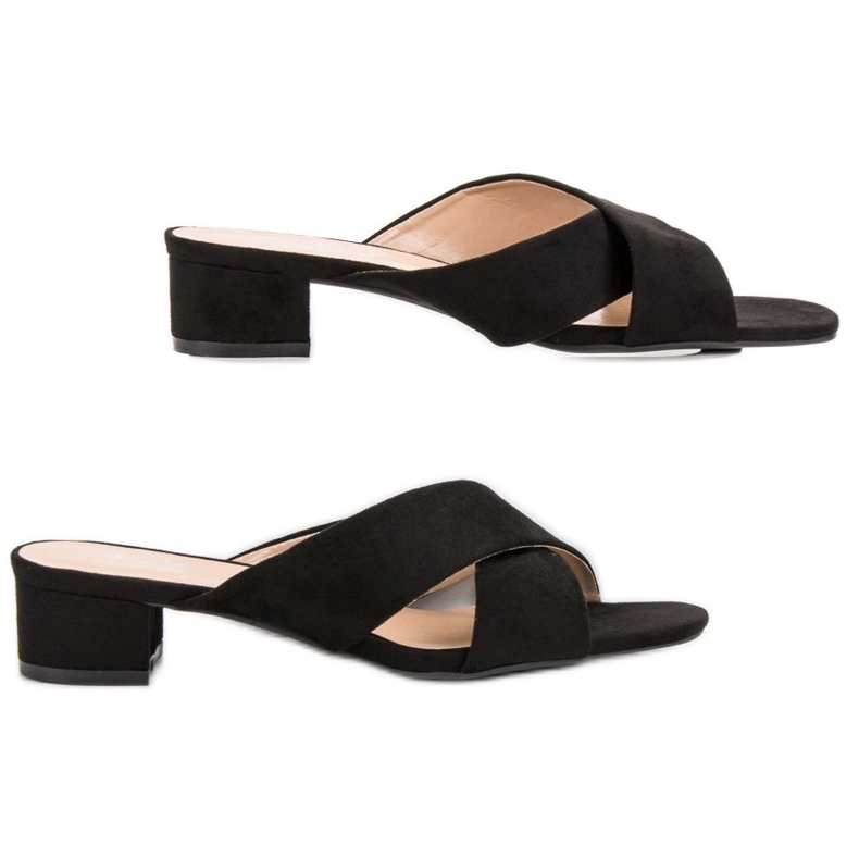 Small Swan Elegant Suede Slippers black 1