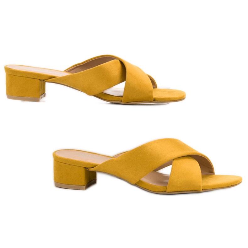 Small Swan Elegant Suede Slippers yellow 2