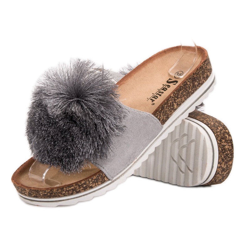 Seastar Slippers With Pompom grey 2
