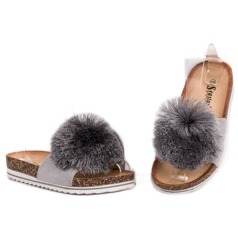 Seastar Slippers With Pompom grey 1