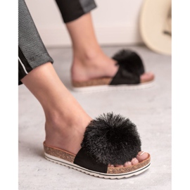 Seastar Slippers With Pompom black 2