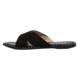 Small Swan Black Suede Slippers 1