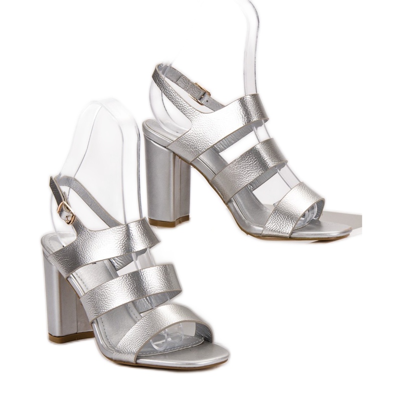 SHELOVET Silver Sandals On A Bar grey 1