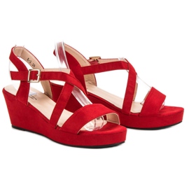 Suede Wedge Sandals red 1