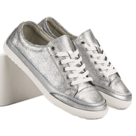 Filippo Silver Leather Sneakers grey 1