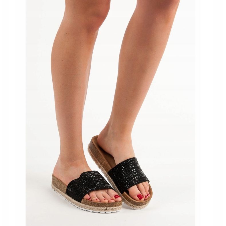 Seastar Black Slippers With Cubic Zirconia 1