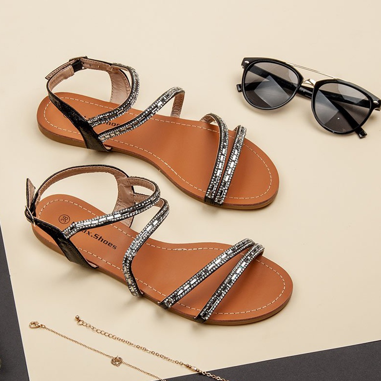 L. Lux. Shoes Flat Sandals With Cubic Zirconia black 2