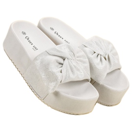 Queen Vivi Suede Slippers On The Platform white 1