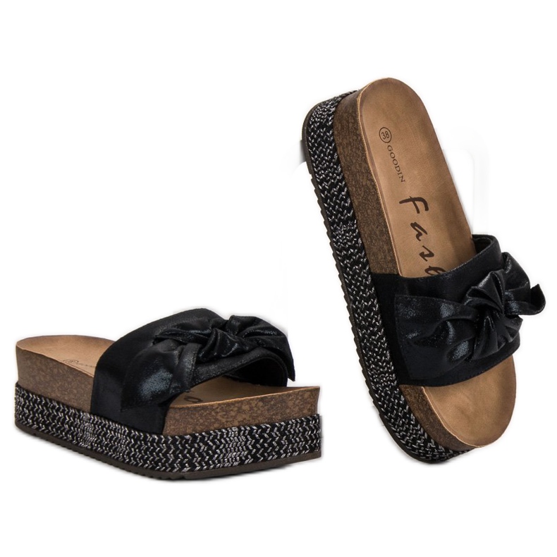 Goodin Slippers With Bow black 2