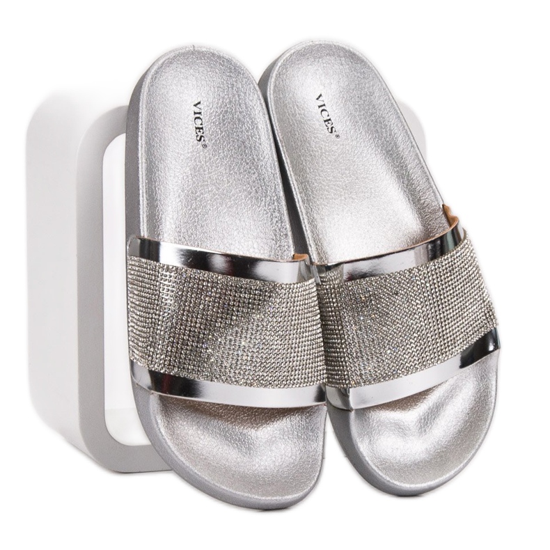 VICES slippers with cubic zirconia grey 2