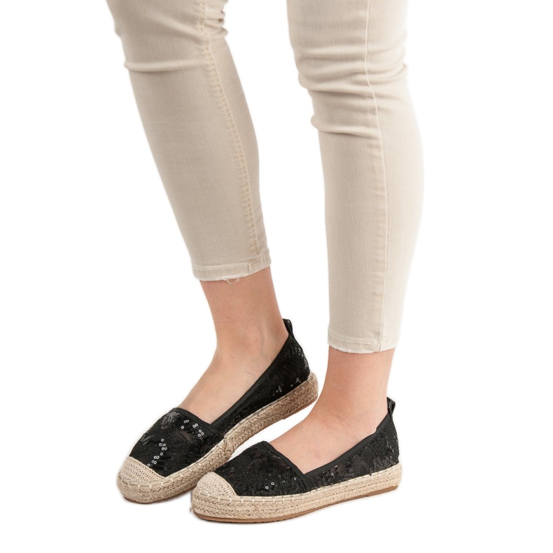 SHELOVET Lace Espadrilles black 1