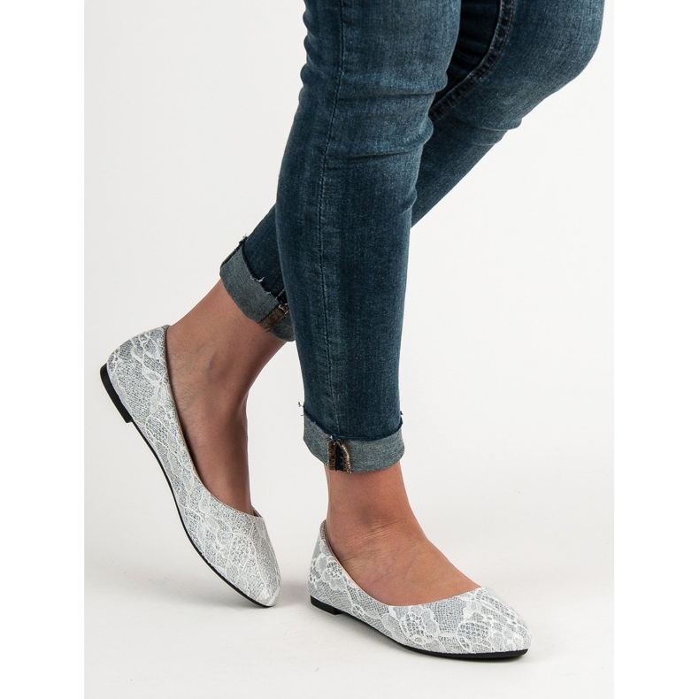 SHELOVET Lace Ballerinas With Glitter grey 1