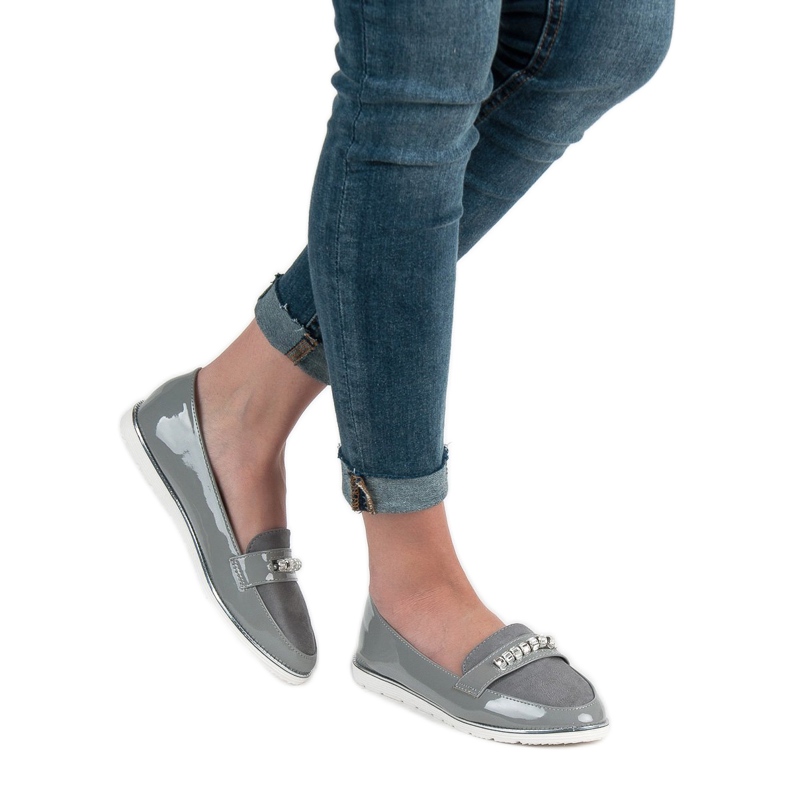 SHELOVET Gray lacquered loafers grey 2