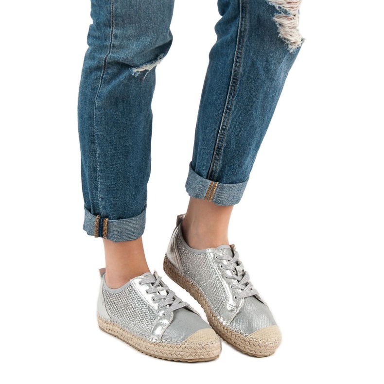 SHELOVET Openwork Laced Espadrilles grey 1