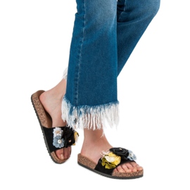 Cm Paris Slippers With Flowers black 2 Cm Paris Slippers With Flowers black 2