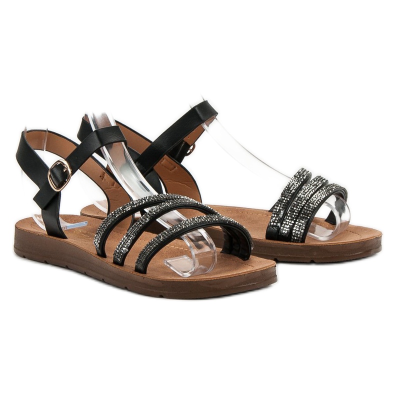 Camo Flat Sandals With Cubic Zirconia black 1