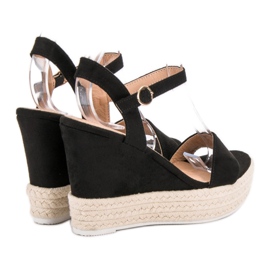 Ideal Shoes Stylish wedge sandals black 1