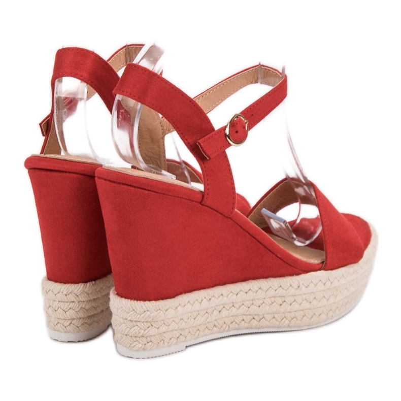 Ideal Shoes Stylish wedge sandals red 1