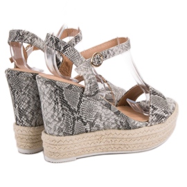 Ideal Shoes Stylish wedge sandals grey 1