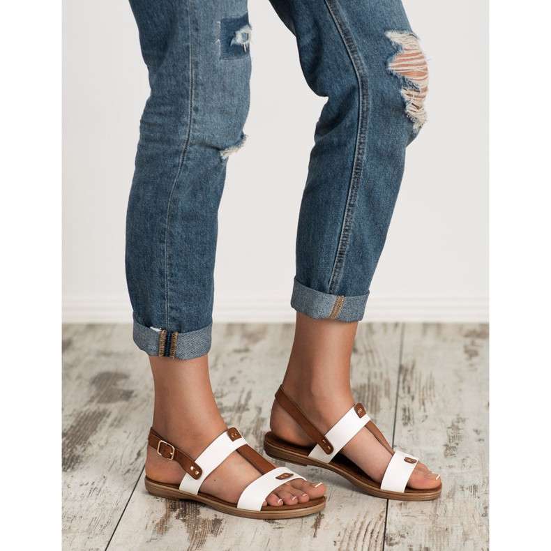 Evento Buckle fastening sandals white brown 1