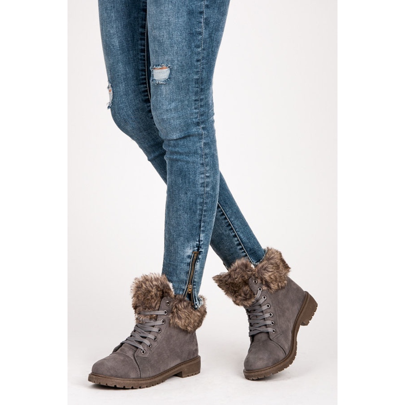 New Tlck Suede Trappers With Fur grey 1