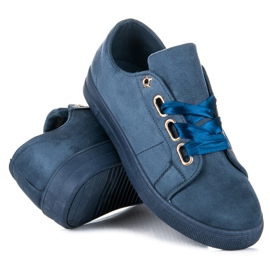 Ideal Shoes Suede Sneakers With Ribbon blue 1