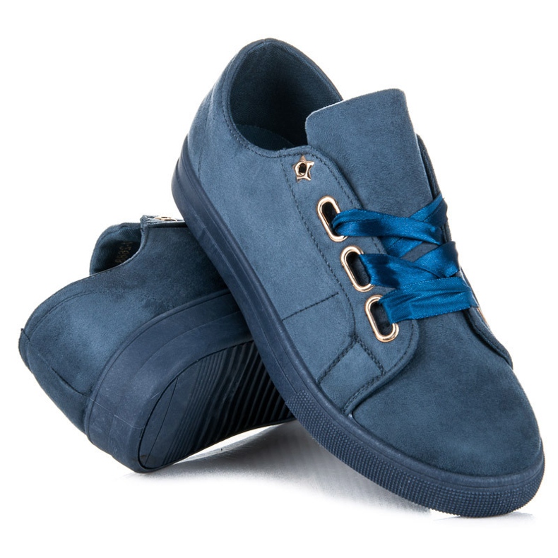 Ideal Shoes Suede Sneakers With Ribbon blue 1