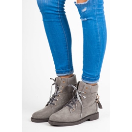 Ideal Shoes Suede Workers Tied With A Ribbon grey 1