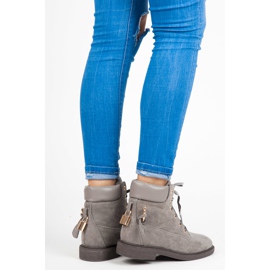 Ideal Shoes Suede Workers Tied With A Ribbon grey 2