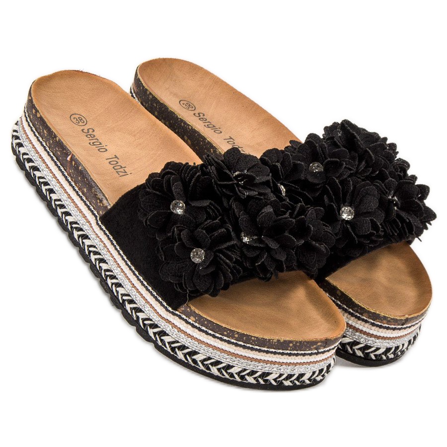 Sergio Todzi Slippers With Flowers black